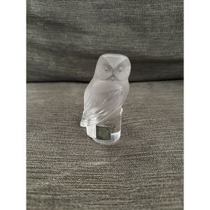 Vintage Signed Lalique France Frosted & Clear Crystal Owl Figure / Paperweight